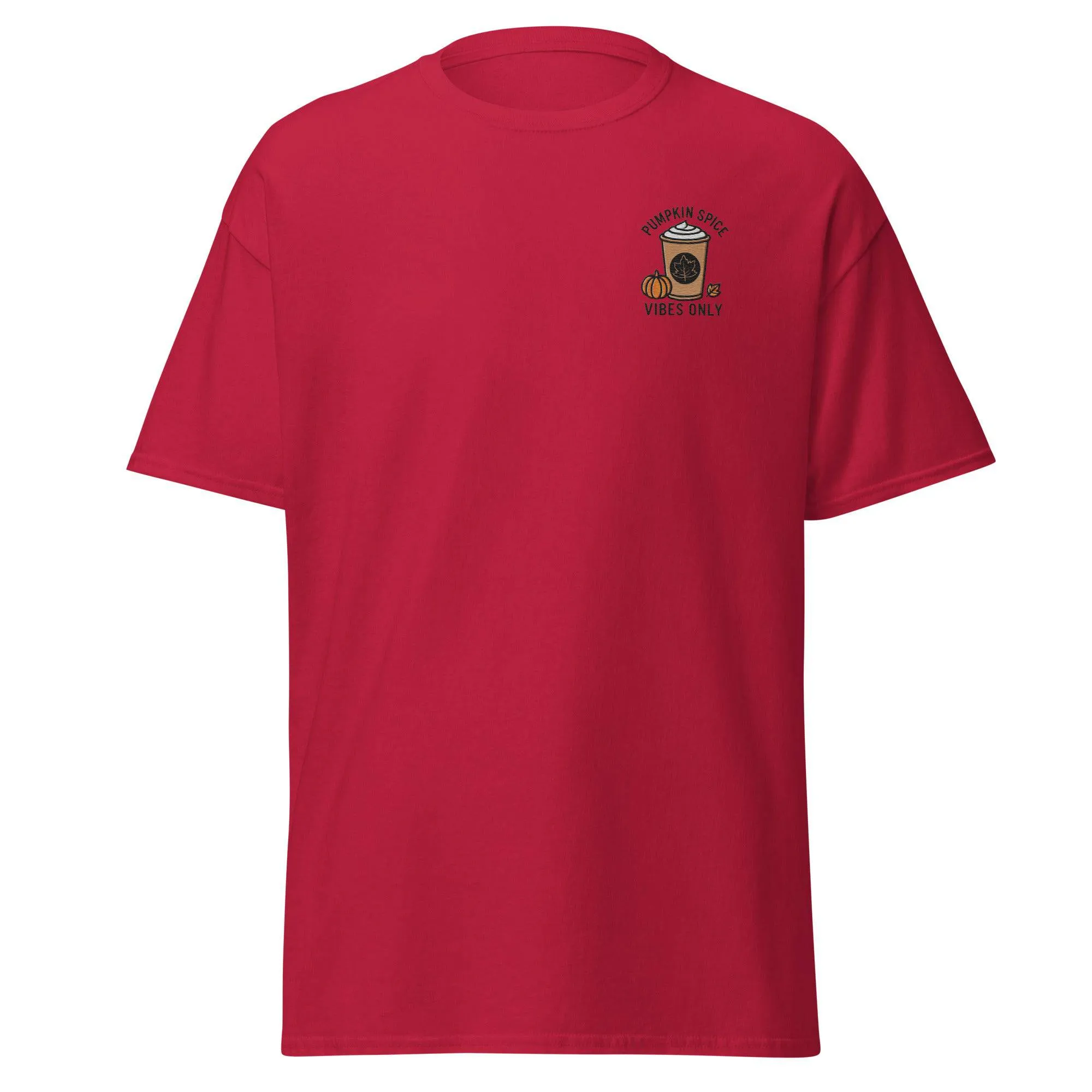 Unisex Fall Embroidered T-Shirt – "Pumpkin Spice Vibes" – Fun Fall Tee for Pumpkin Spice Lovers