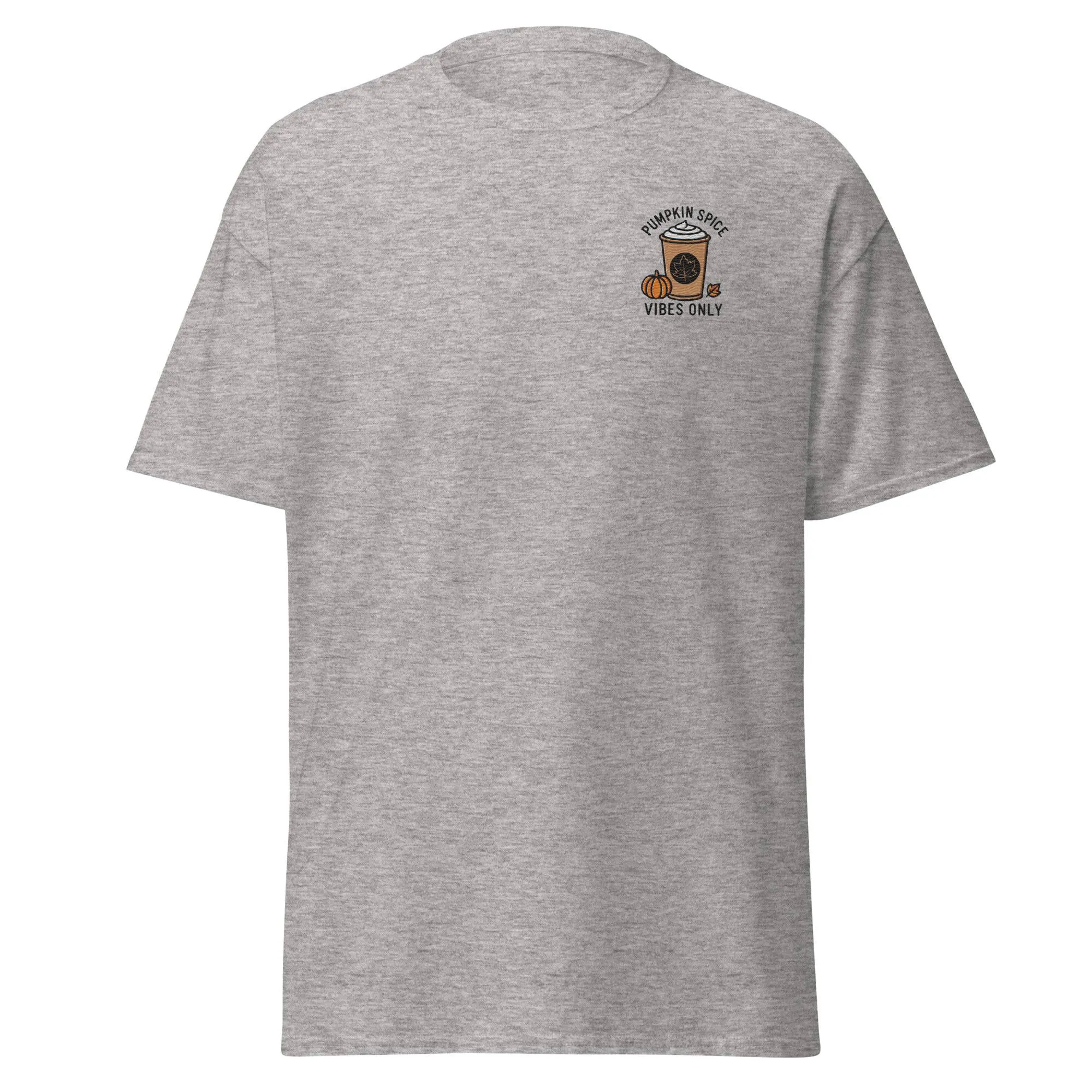 Unisex Fall Embroidered T-Shirt – "Pumpkin Spice Vibes" – Fun Fall Tee for Pumpkin Spice Lovers