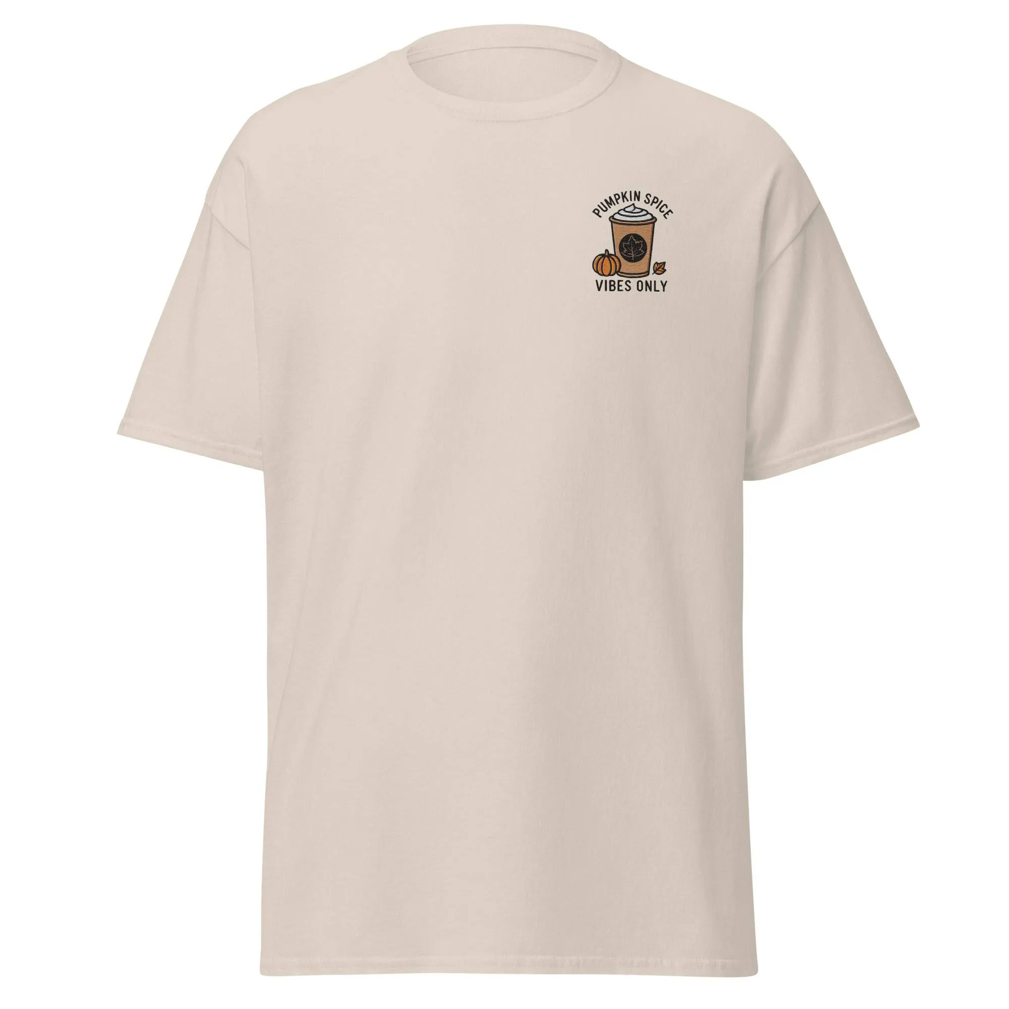 Unisex Fall Embroidered T-Shirt – "Pumpkin Spice Vibes" – Fun Fall Tee for Pumpkin Spice Lovers