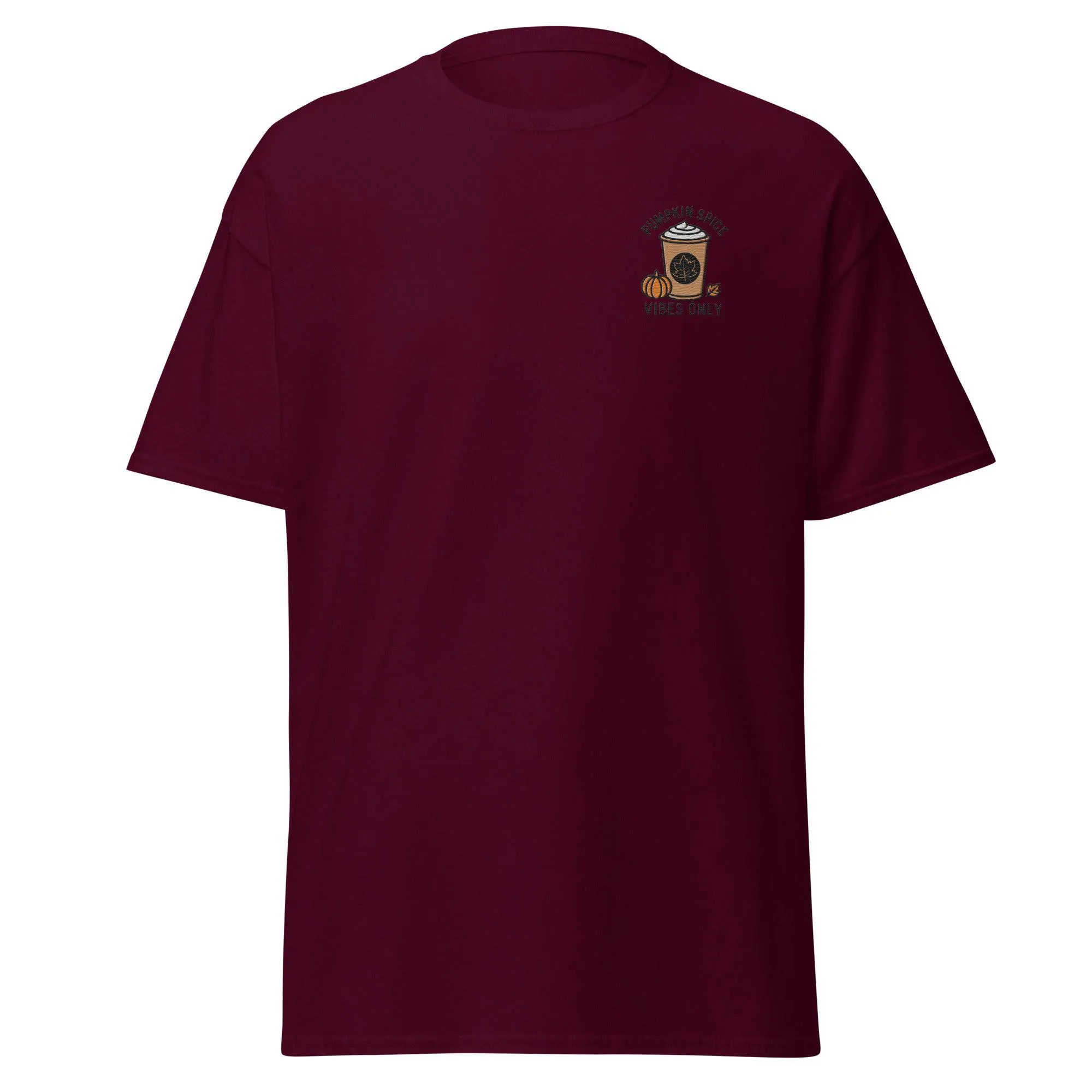 Unisex Fall Embroidered T-Shirt – "Pumpkin Spice Vibes" – Fun Fall Tee for Pumpkin Spice Lovers