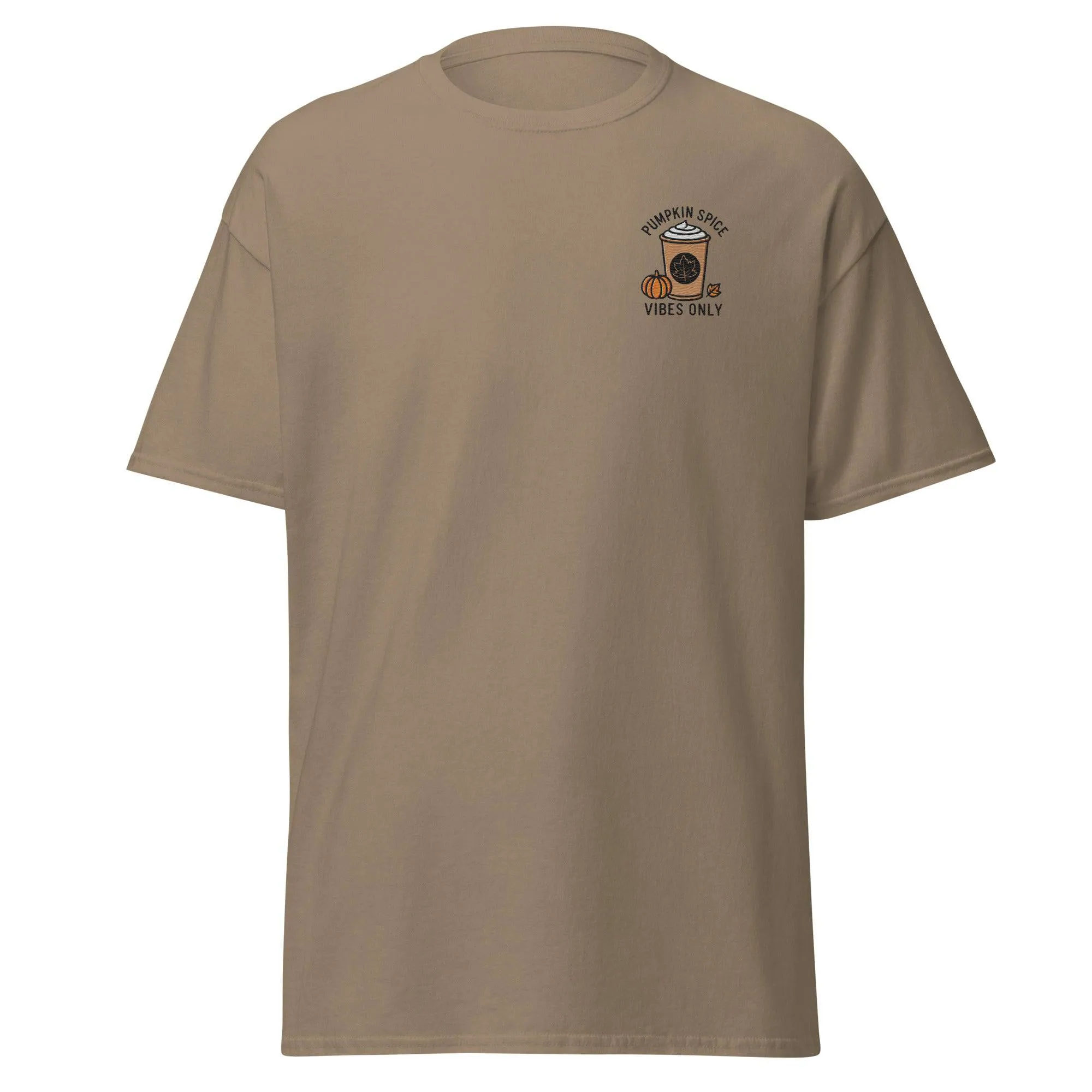 Unisex Fall Embroidered T-Shirt – "Pumpkin Spice Vibes" – Fun Fall Tee for Pumpkin Spice Lovers