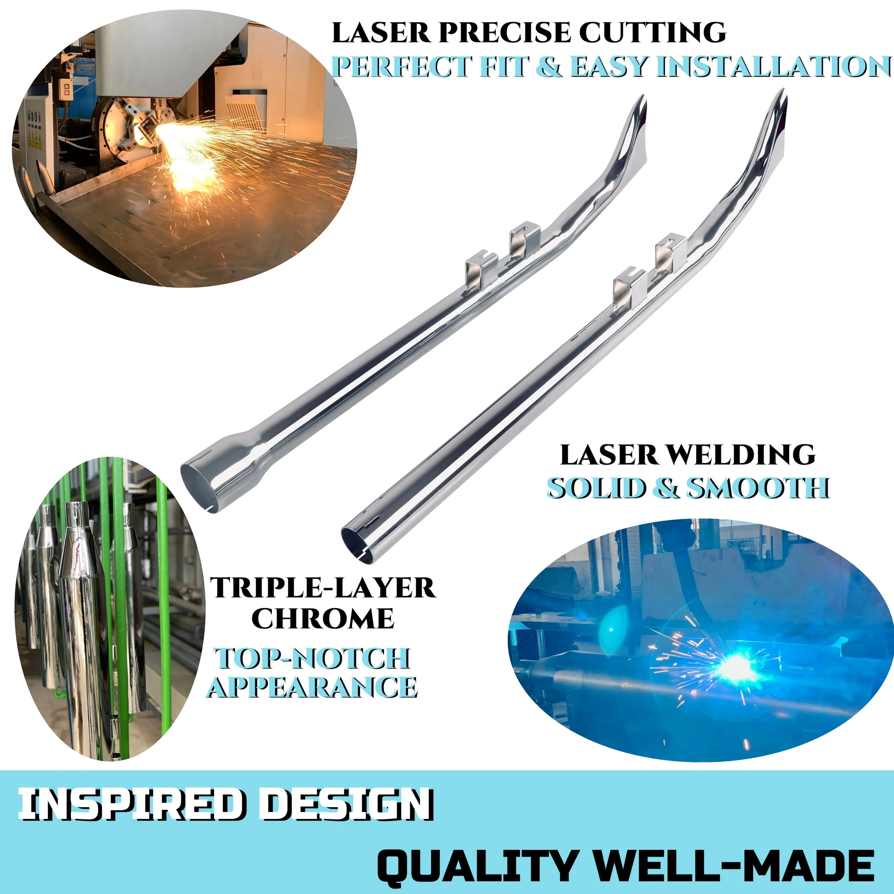 Upswept Fishtail Exhaust for Harley Davidson 17-UP Touring & Bagger Exhaust