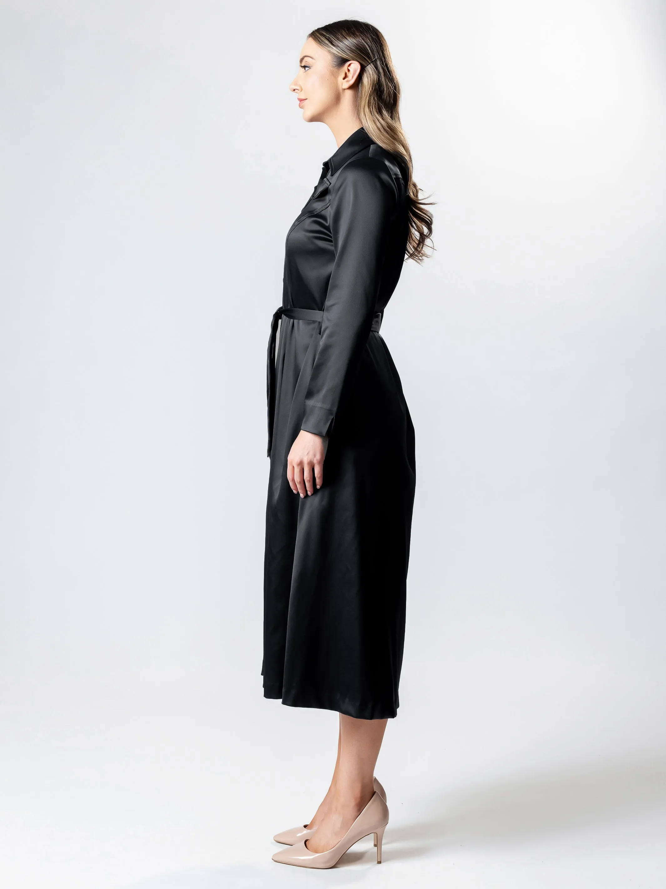 VANITY Long-Line Satin Coat Dress