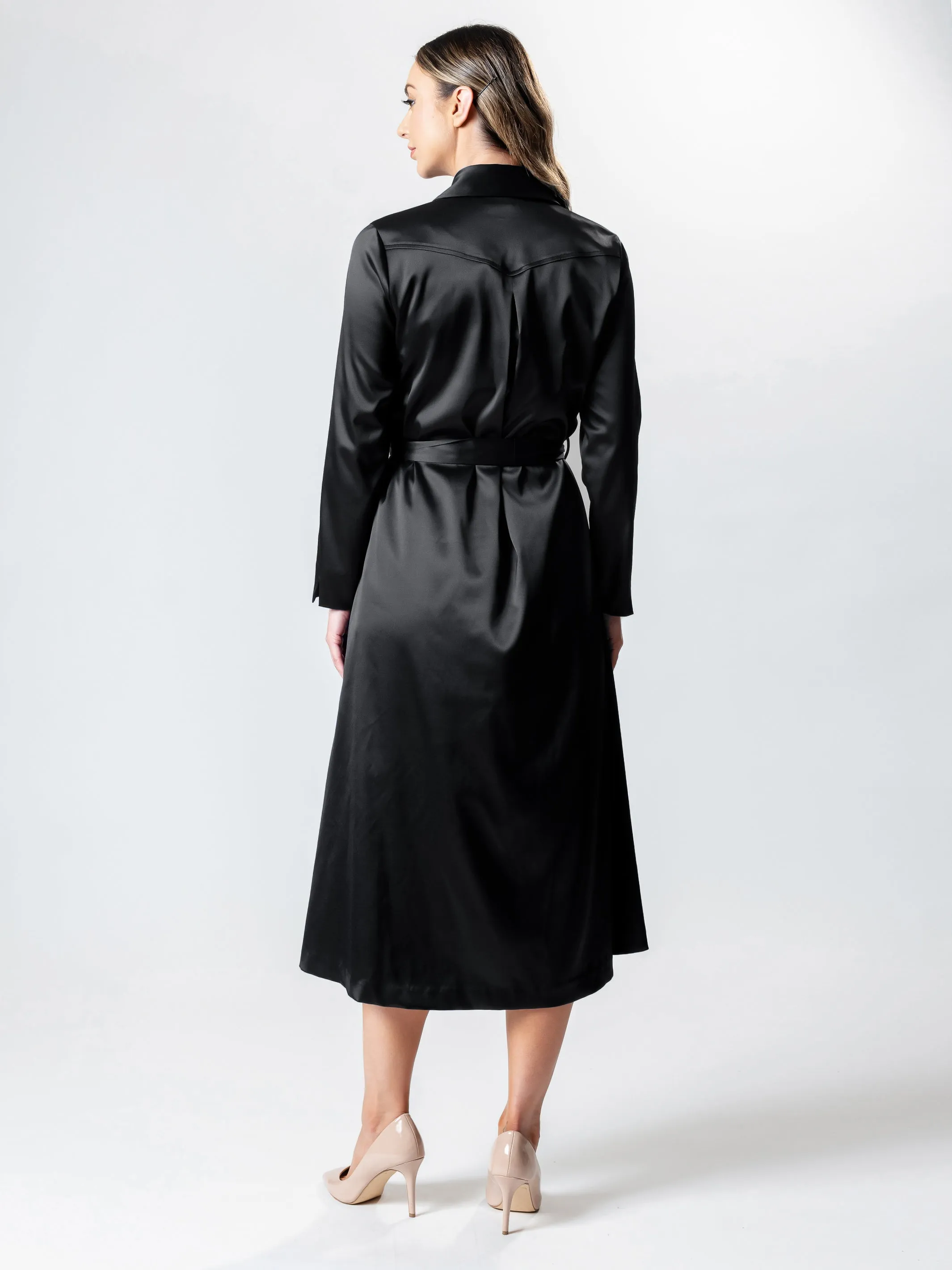 VANITY Long-Line Satin Coat Dress