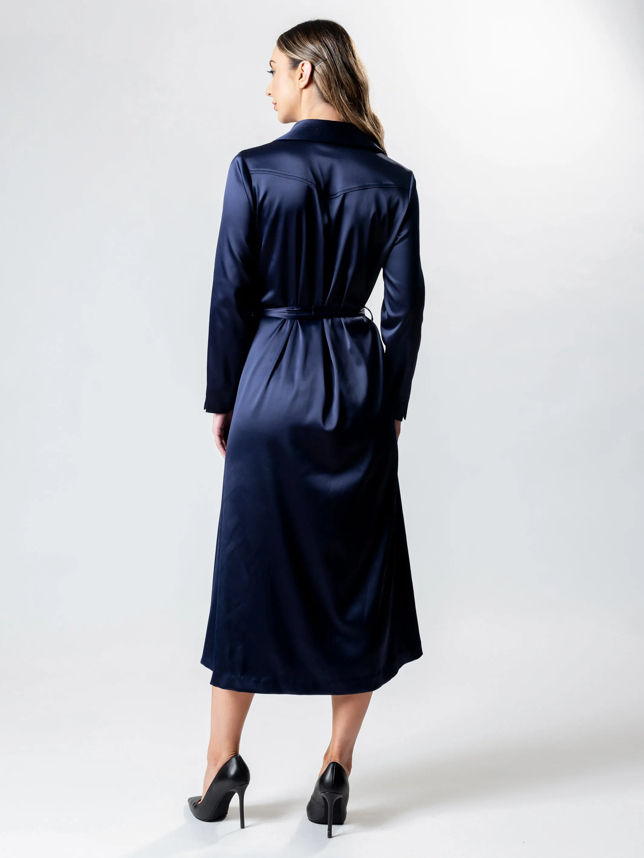 VANITY Long-Line Satin Coat Dress