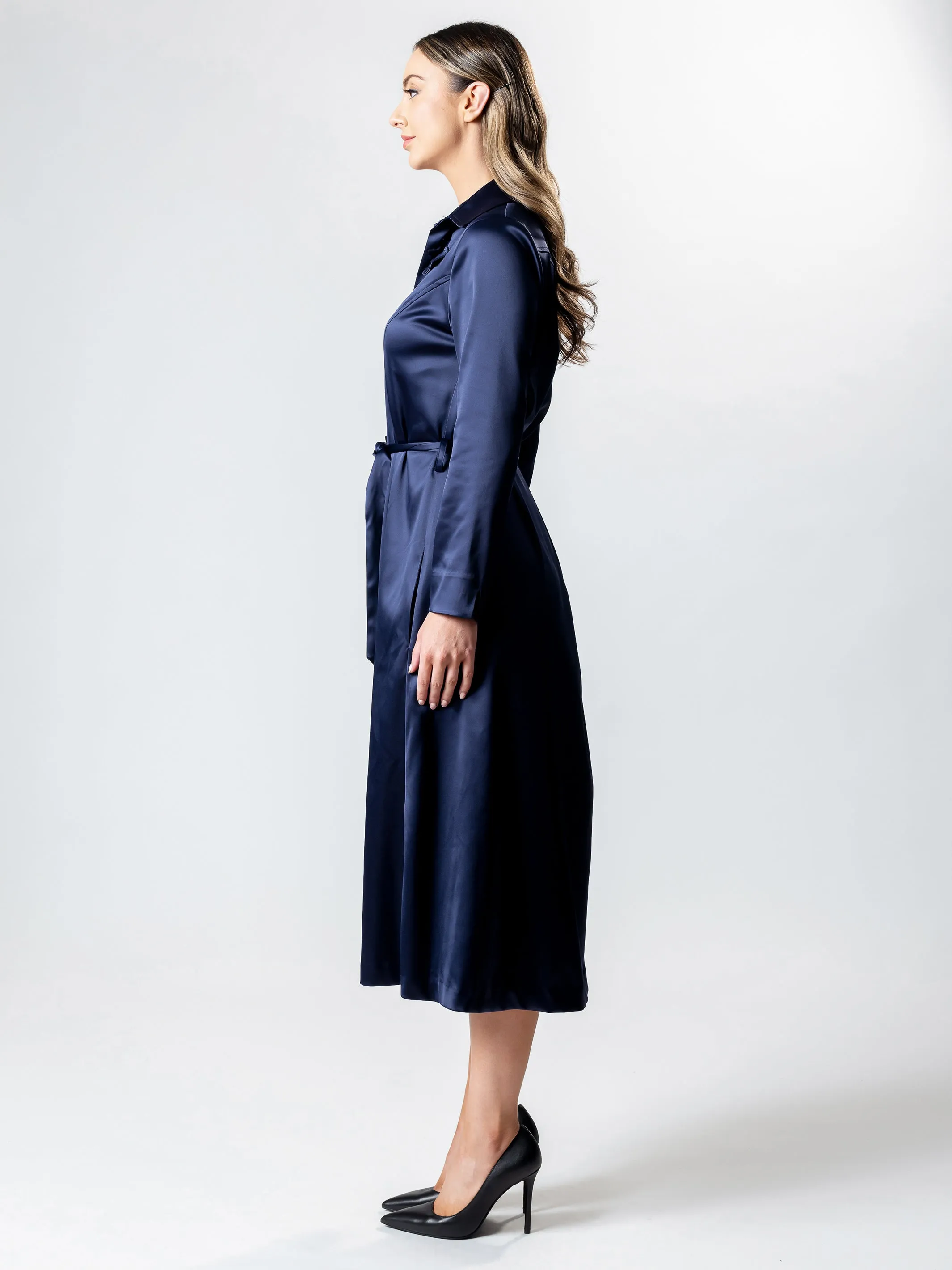 VANITY Long-Line Satin Coat Dress
