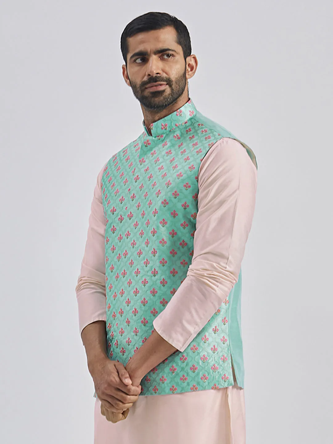 VASTRAMAY Men's Mint Green - Nehru Jacket