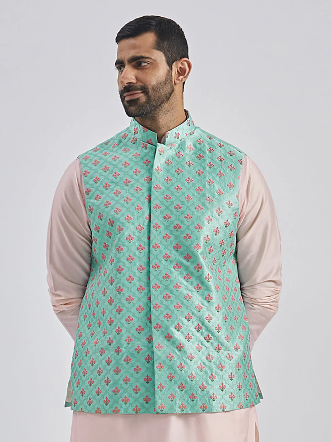VASTRAMAY Men's Mint Green - Nehru Jacket
