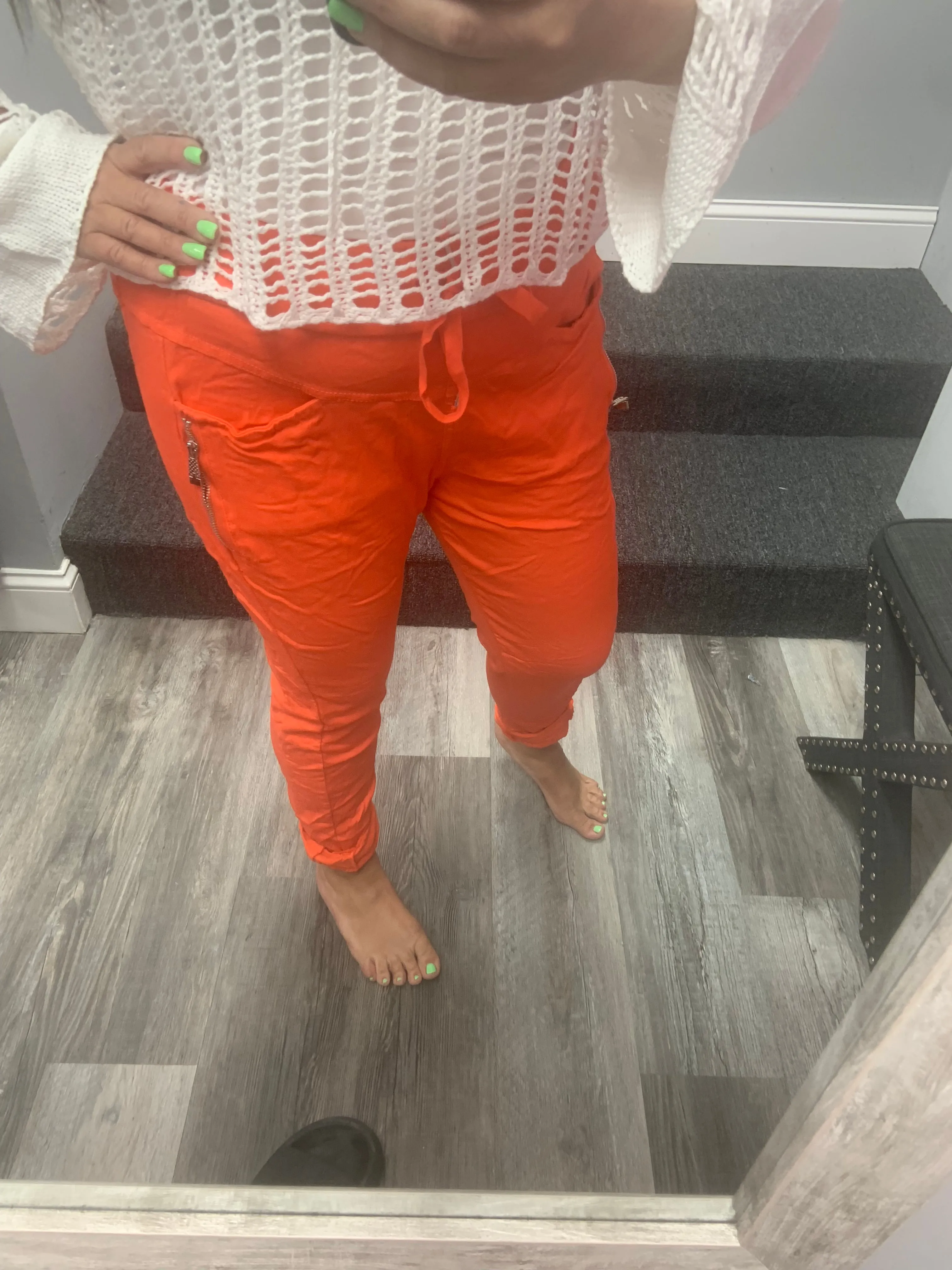 VENTI6 SOLID ZIPPER POCKET DETAIL BLEND CRINKLE JOGGER - ORANGE