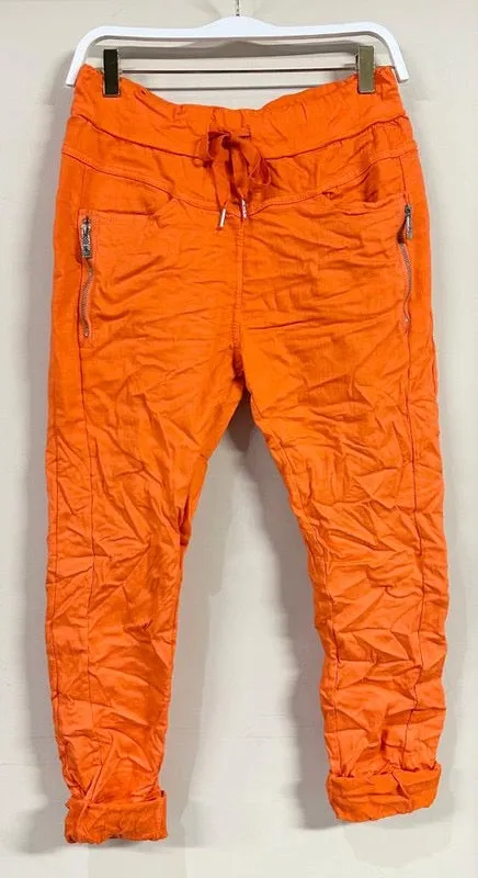 VENTI6 SOLID ZIPPER POCKET DETAIL BLEND CRINKLE JOGGER - ORANGE