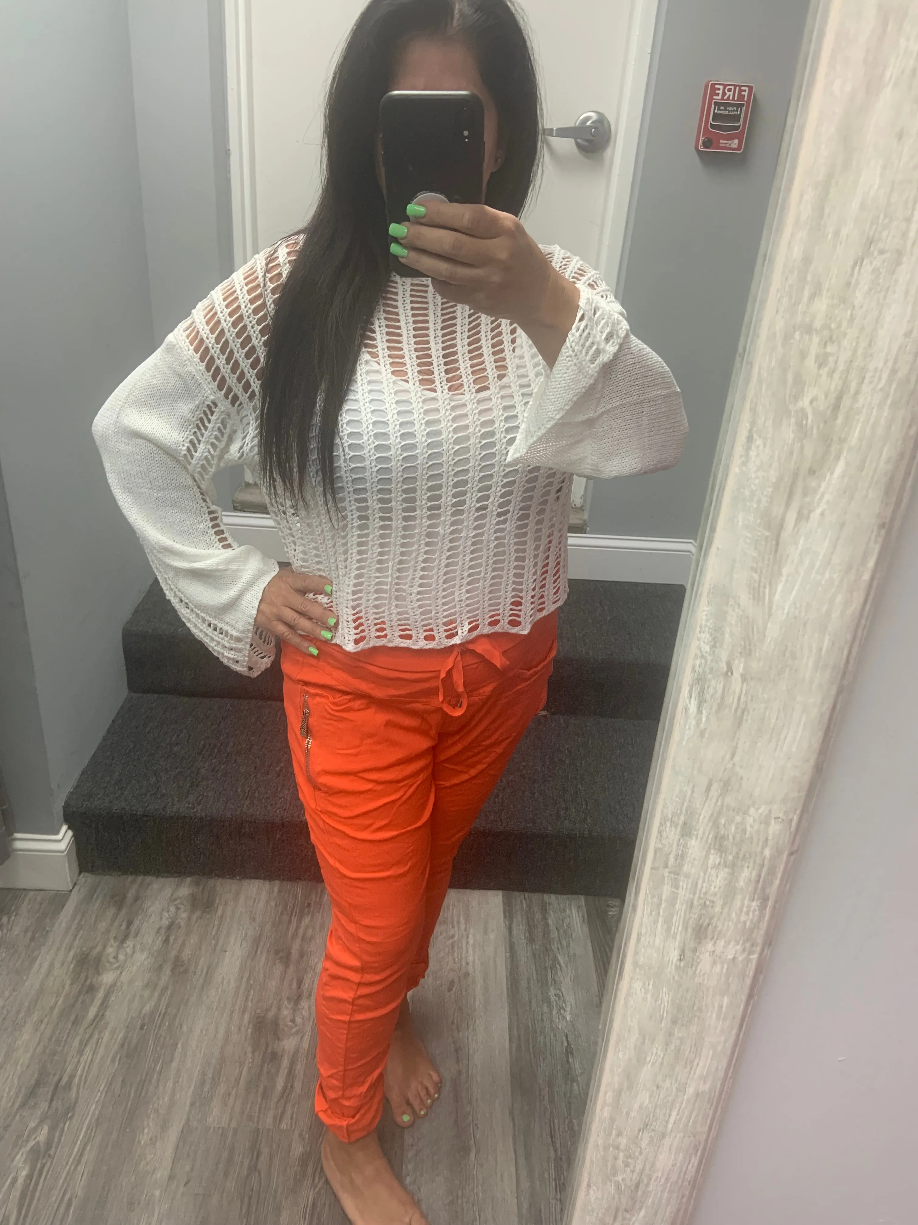 VENTI6 SOLID ZIPPER POCKET DETAIL BLEND CRINKLE JOGGER - ORANGE