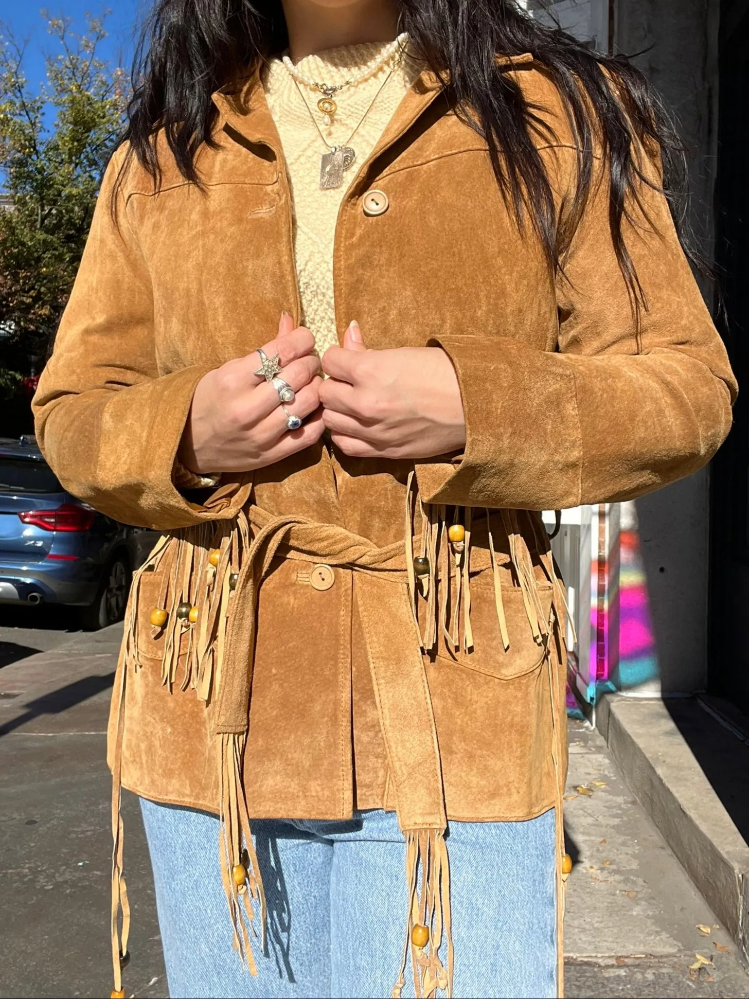 Vintage Suede Fringe Tassel Coat