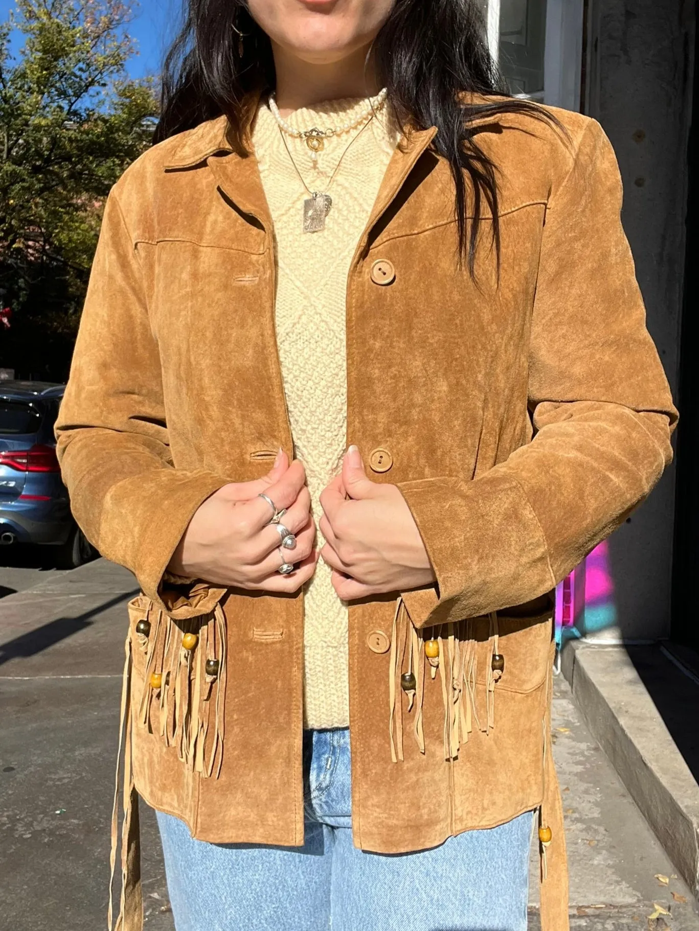 Vintage Suede Fringe Tassel Coat
