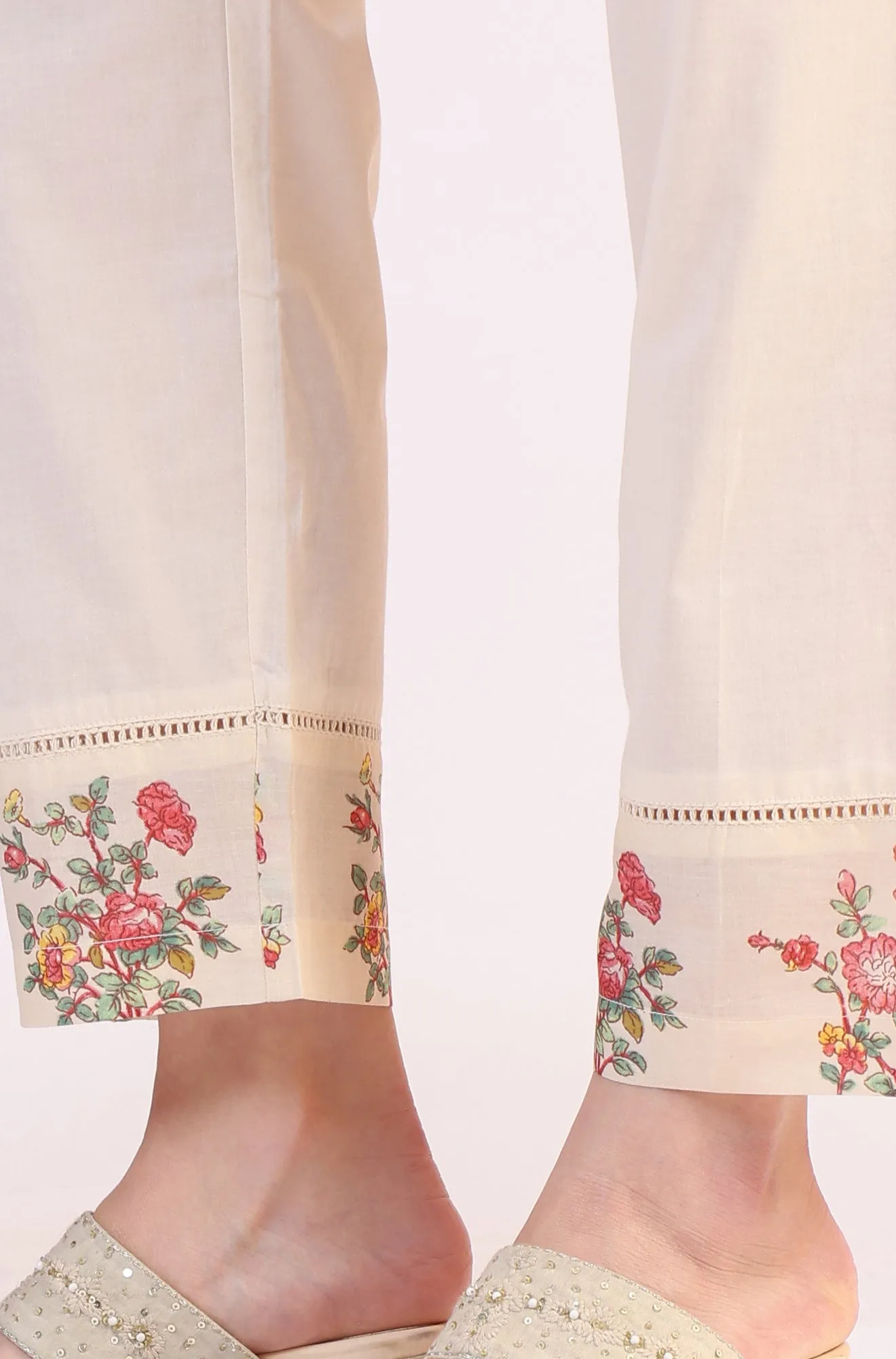 White Floral Printed Flared Pure Cotton Kurta & Straight Pant With Dupatta Set