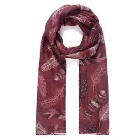 Wine Red Feather Print Scarf