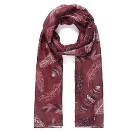 Wine Red Feather Print Scarf