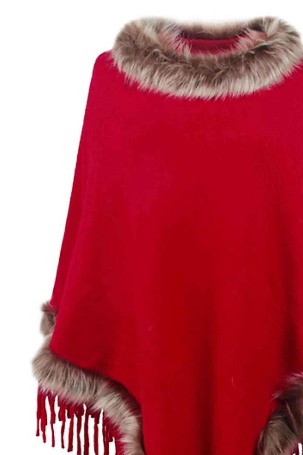 Winter Elegance Fringe Faux Fur Trim Poncho