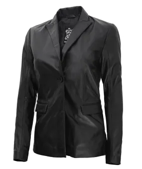 Women Black Casual Leather Blazer