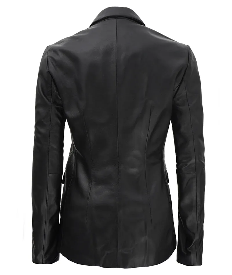 Women Black Casual Leather Blazer