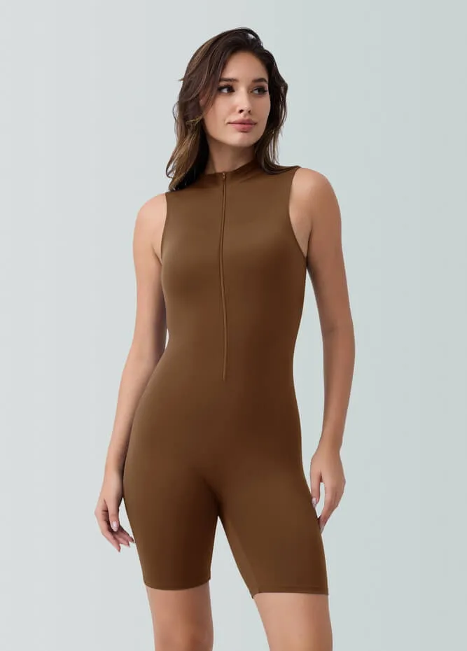 Womens Sleeveless Turtleneck Half-Zip Romper
