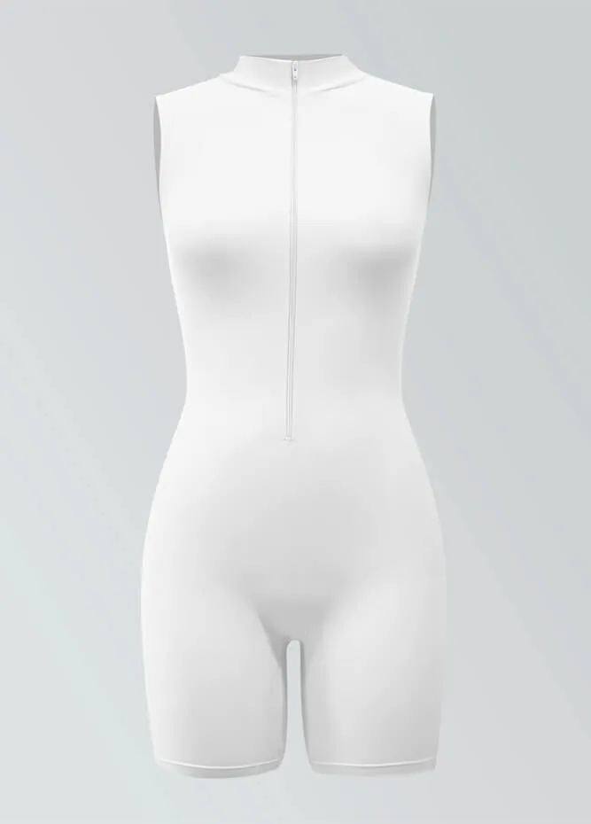 Womens Sleeveless Turtleneck Half-Zip Romper