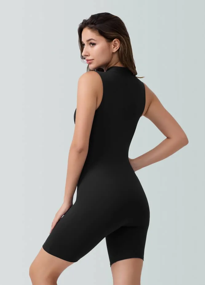Womens Sleeveless Turtleneck Half-Zip Romper