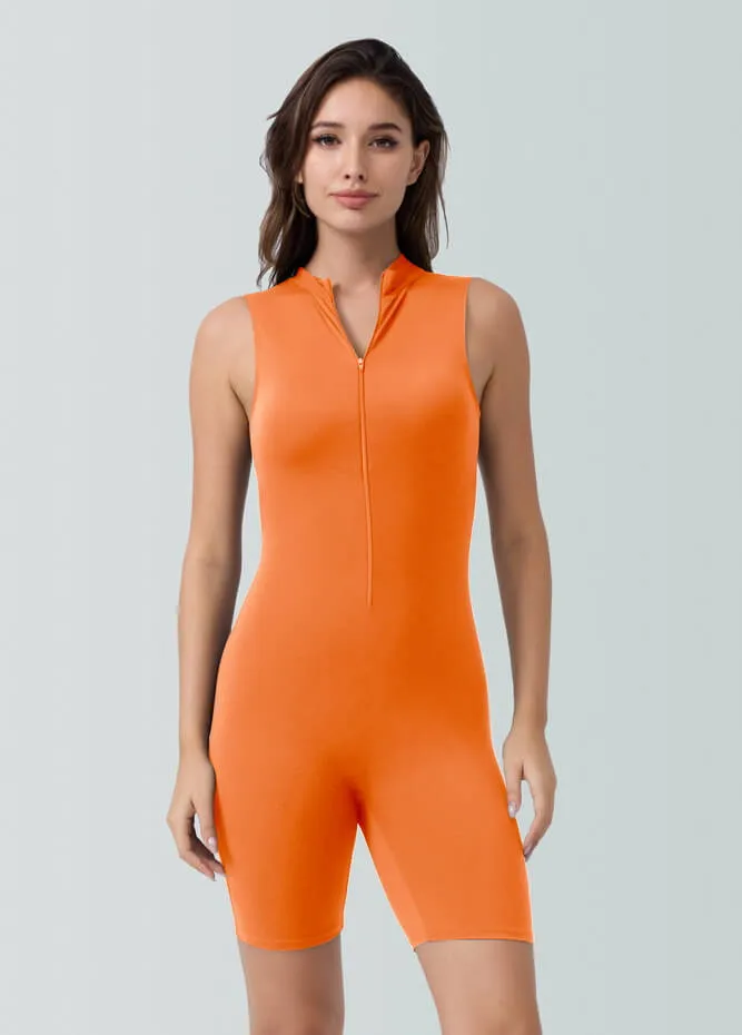 Womens Sleeveless Turtleneck Half-Zip Romper
