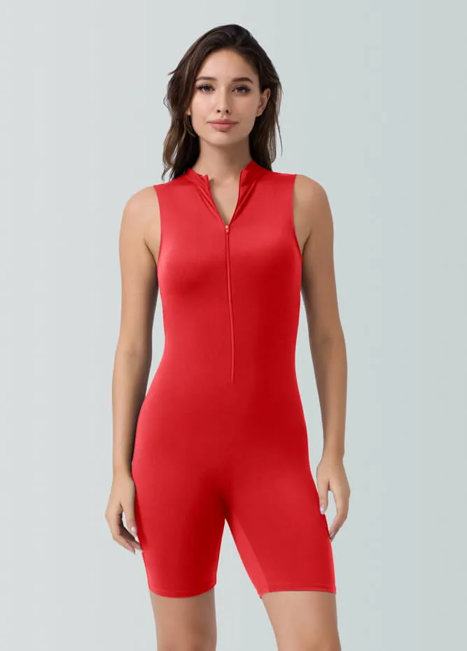 Womens Sleeveless Turtleneck Half-Zip Romper