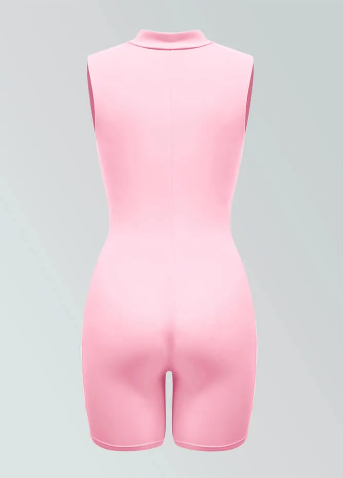 Womens Sleeveless Turtleneck Half-Zip Romper