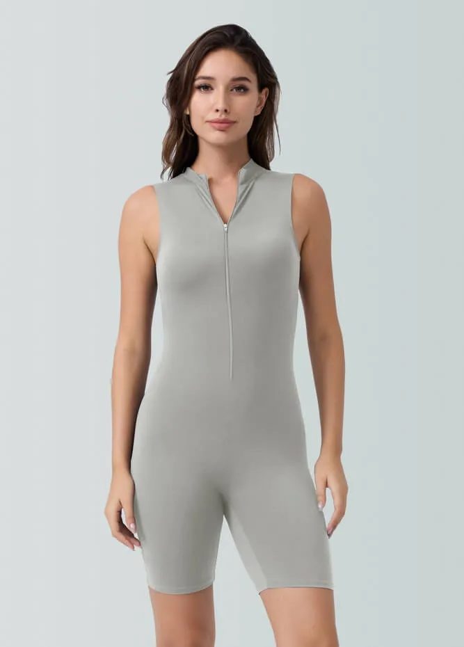 Womens Sleeveless Turtleneck Half-Zip Romper