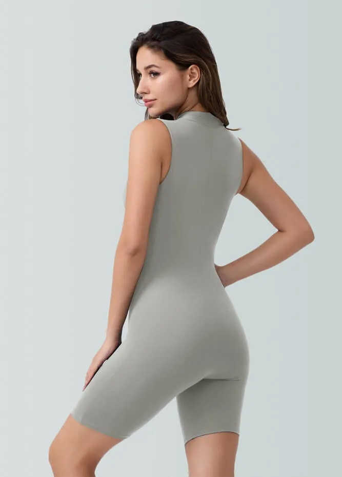 Womens Sleeveless Turtleneck Half-Zip Romper