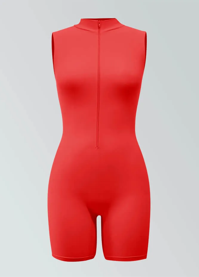 Womens Sleeveless Turtleneck Half-Zip Romper