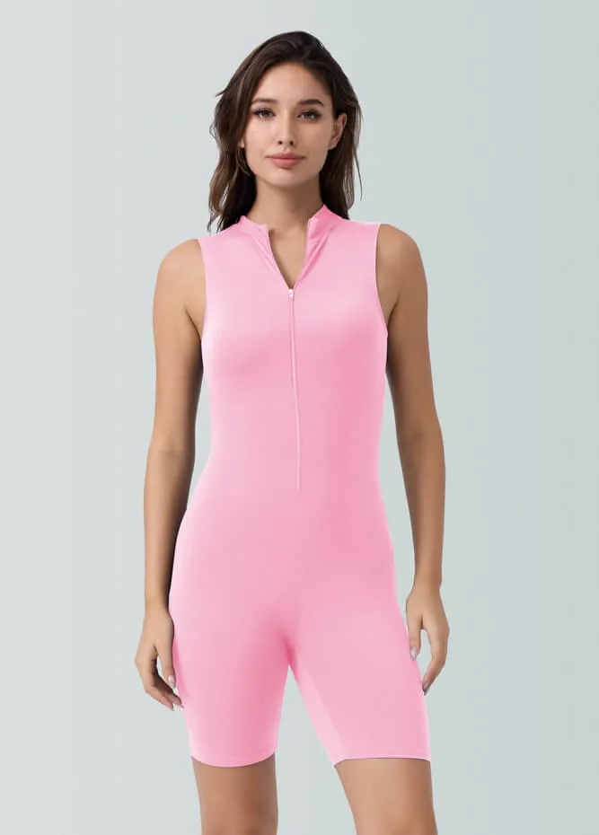 Womens Sleeveless Turtleneck Half-Zip Romper