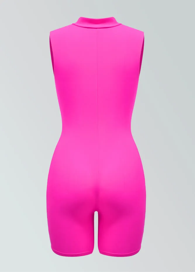 Womens Sleeveless Turtleneck Half-Zip Romper