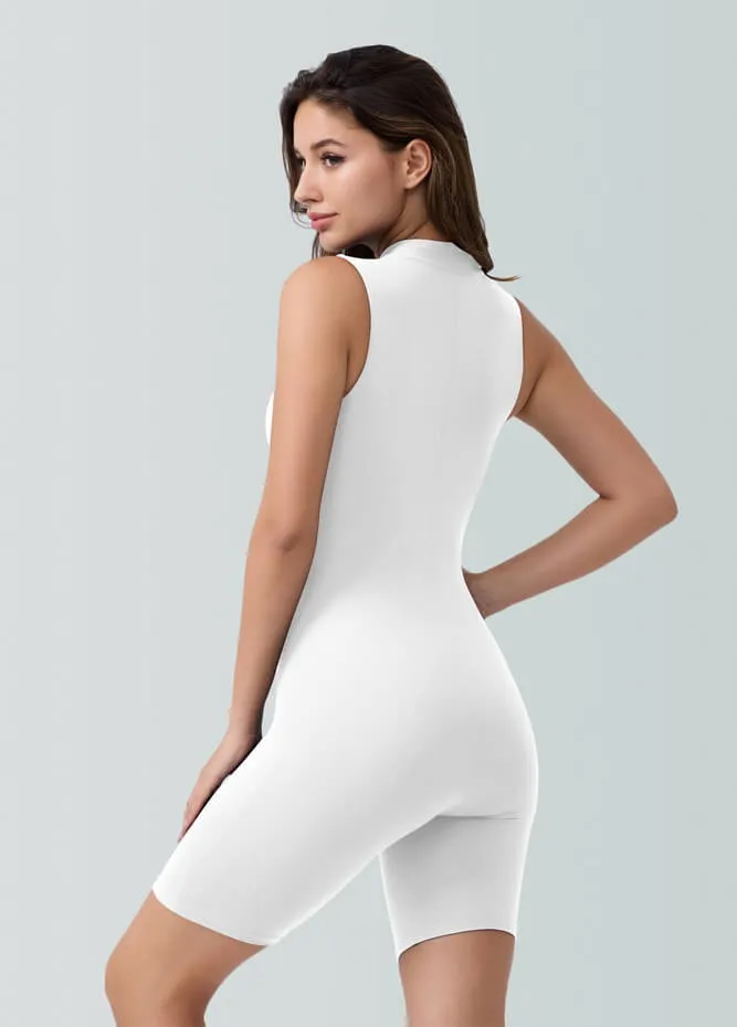 Womens Sleeveless Turtleneck Half-Zip Romper