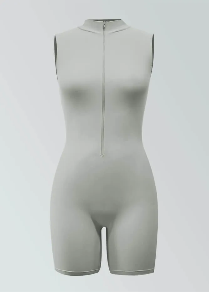 Womens Sleeveless Turtleneck Half-Zip Romper