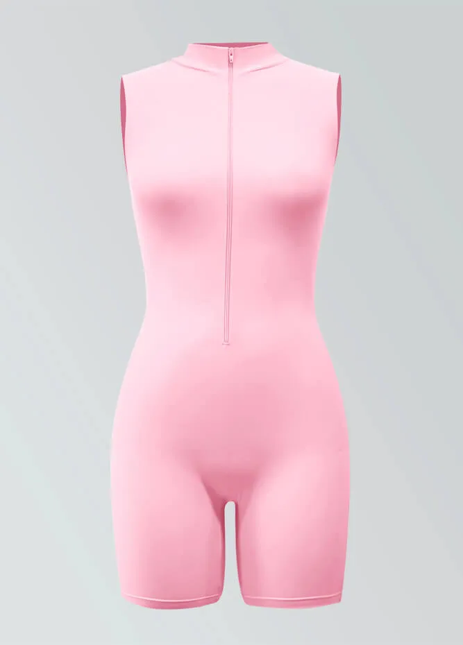 Womens Sleeveless Turtleneck Half-Zip Romper
