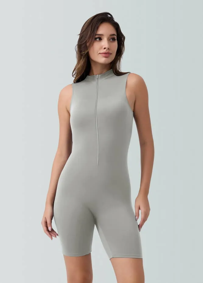 Womens Sleeveless Turtleneck Half-Zip Romper