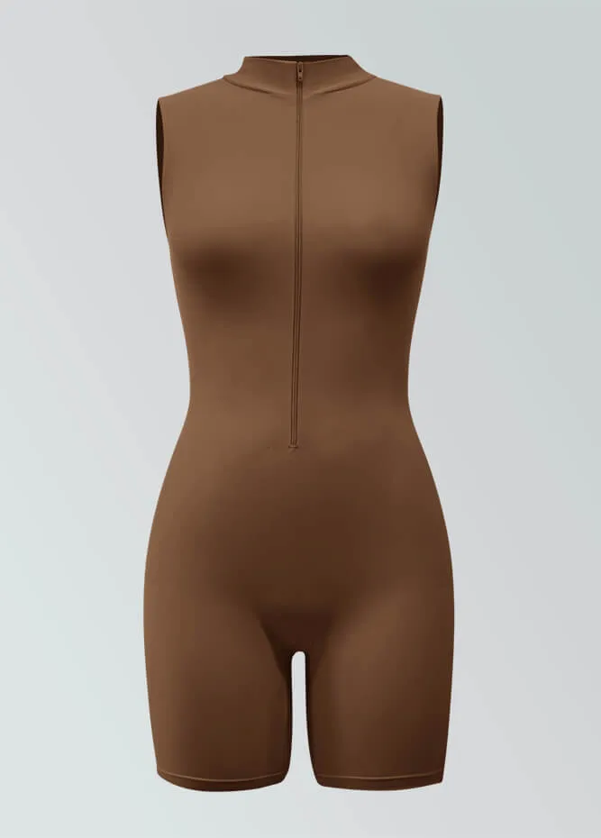 Womens Sleeveless Turtleneck Half-Zip Romper