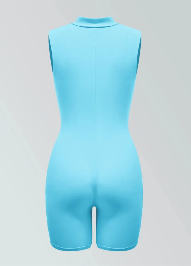 Womens Sleeveless Turtleneck Half-Zip Romper