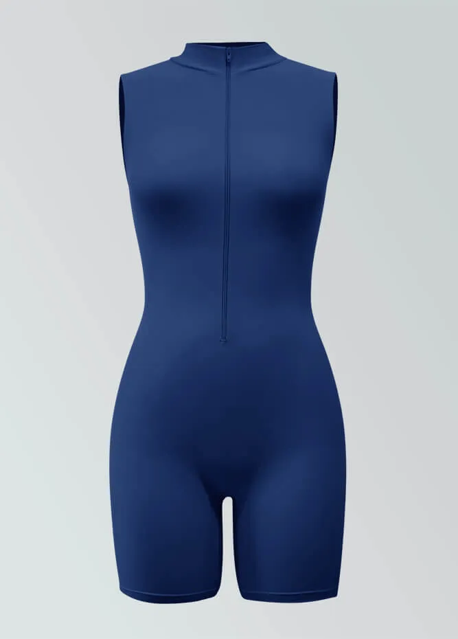 Womens Sleeveless Turtleneck Half-Zip Romper