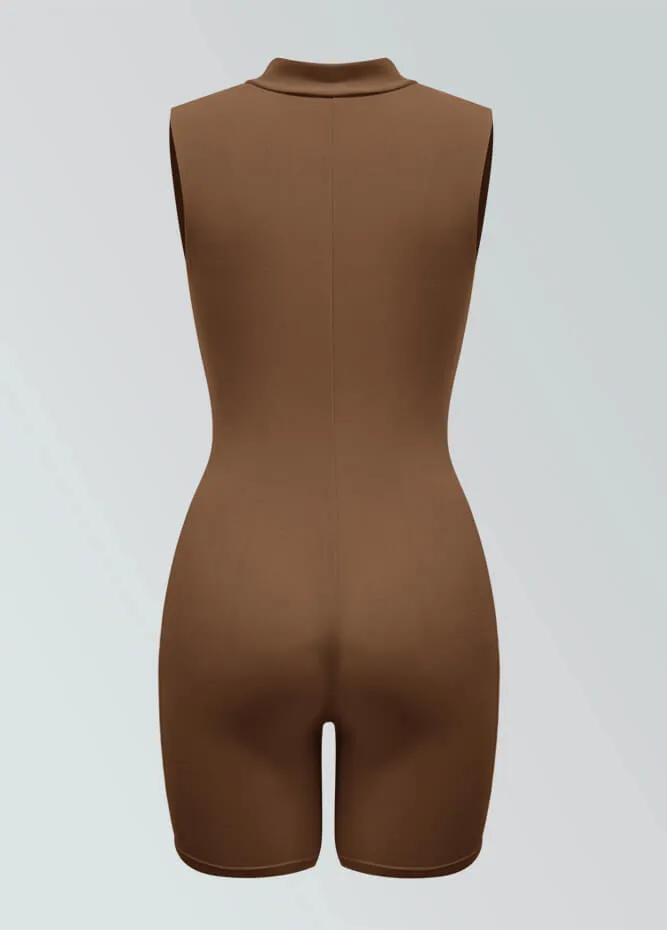 Womens Sleeveless Turtleneck Half-Zip Romper