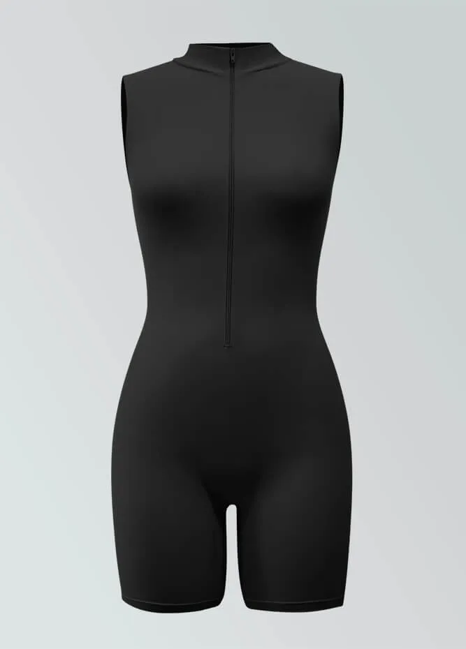 Womens Sleeveless Turtleneck Half-Zip Romper
