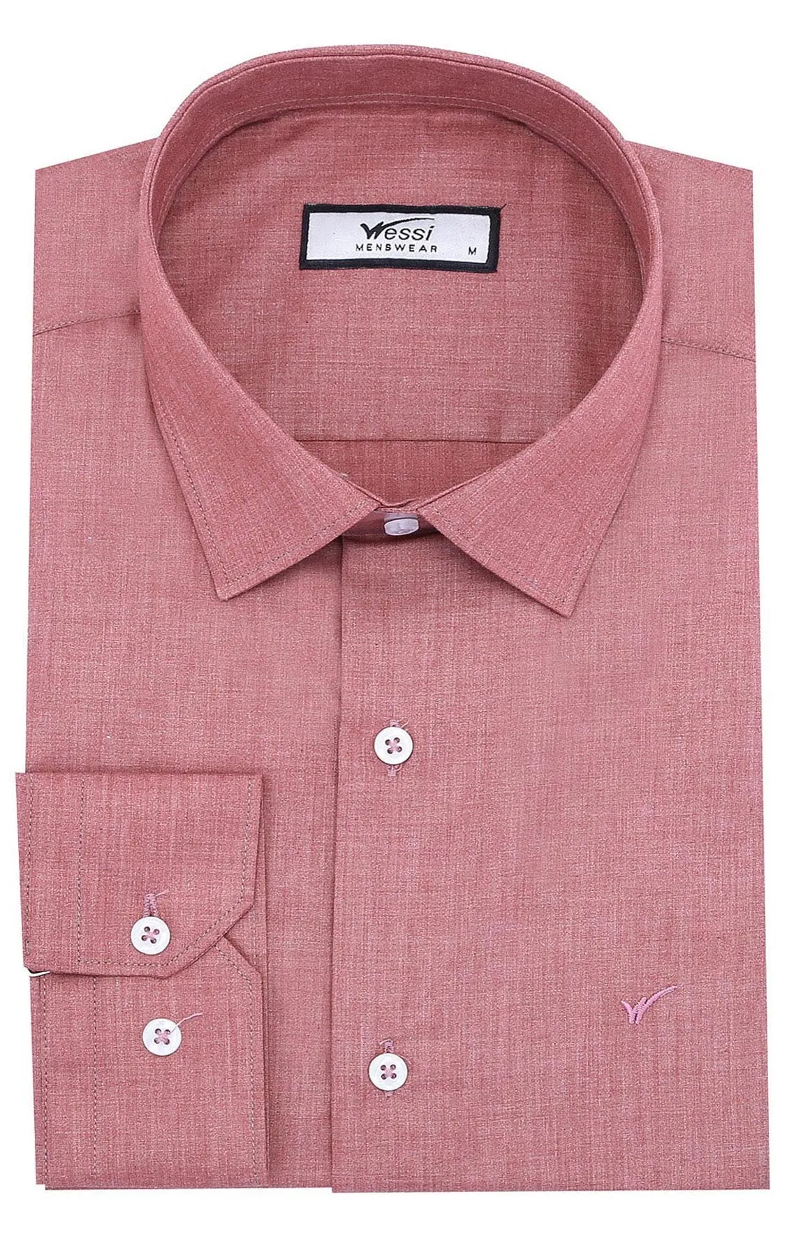 WSS Plain Slim Fit Long Sleeves Salmon Color Men Shirt  - Singen