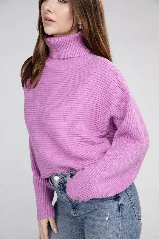 Zenana Viscose Dolman Sleeve Turtleneck Sweater