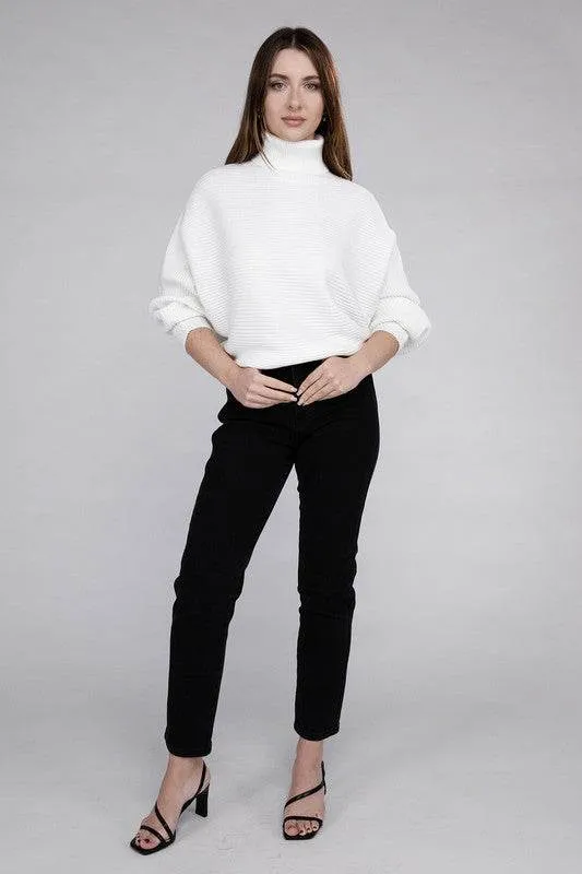 Zenana Viscose Dolman Sleeve Turtleneck Sweater