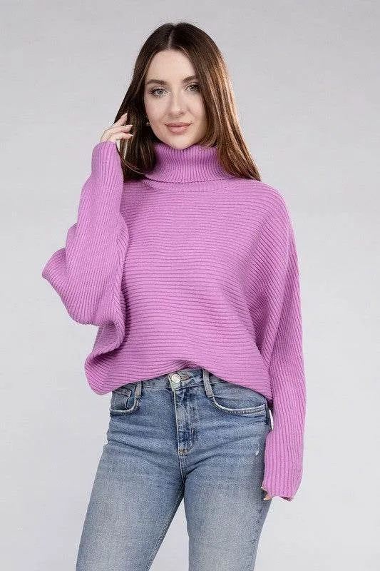 Zenana Viscose Dolman Sleeve Turtleneck Sweater