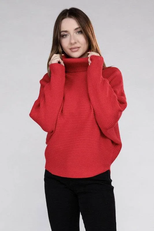 Zenana Viscose Dolman Sleeve Turtleneck Sweater