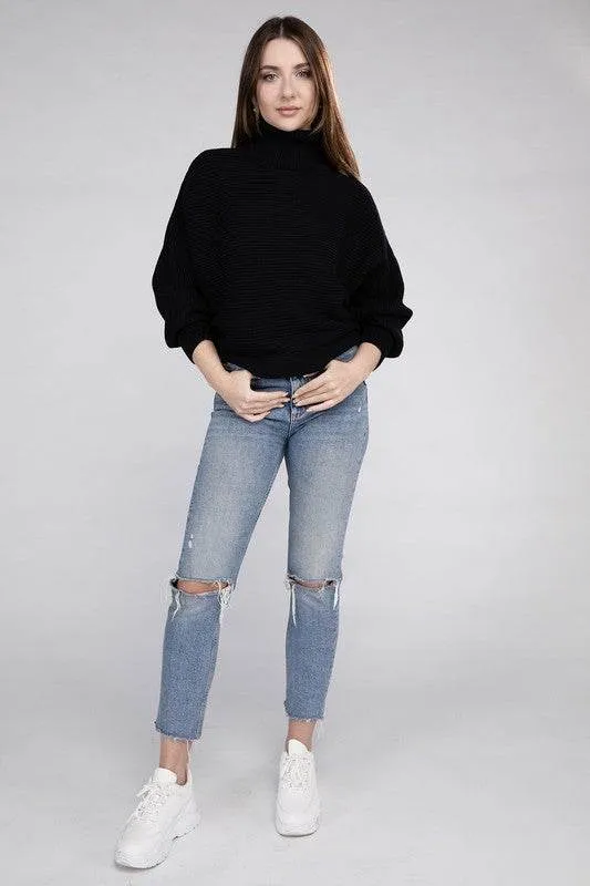 Zenana Viscose Dolman Sleeve Turtleneck Sweater
