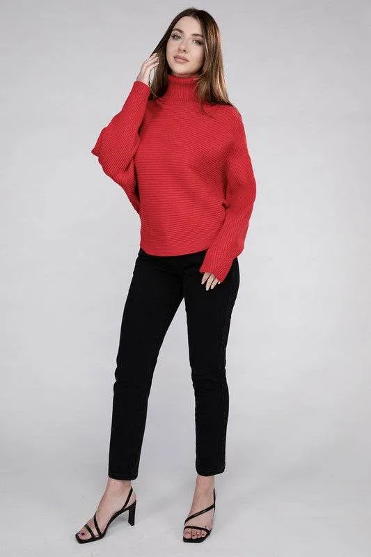 Zenana Viscose Dolman Sleeve Turtleneck Sweater